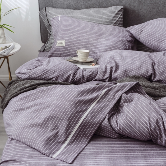 91家纺网 家纺一手货源 找家纺 爱缦 2019新款小清新水洗棉四件套 绅士-紫