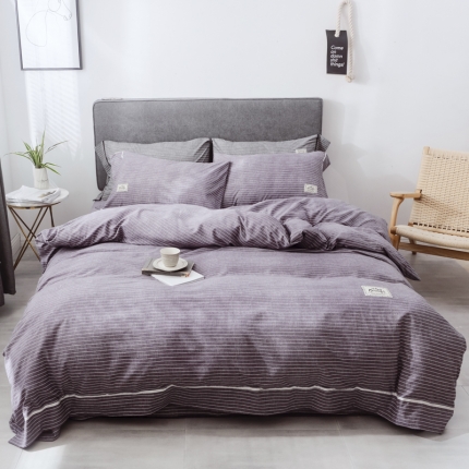 爱缦 2019新款小清新水洗棉四件套 绅士-紫