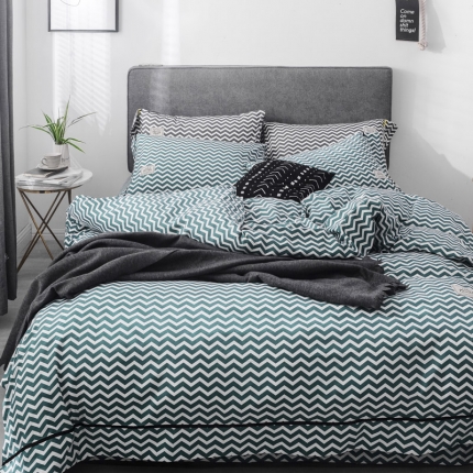 91家纺网 家纺一手货源 找家纺 爱缦 2019新款小清新水洗棉四件套 流光-绿