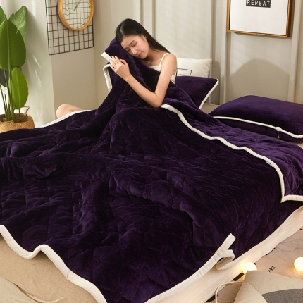 美冠家纺 2018新款盖毯毛毯休闲毯多功能复合毯 紫色
