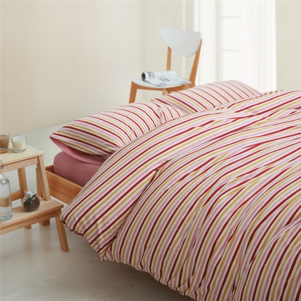 91家纺网 家纺一手货源 找家纺 尚品本色 2022新款尚品本色针织棉四件套 床单款 粉彩条