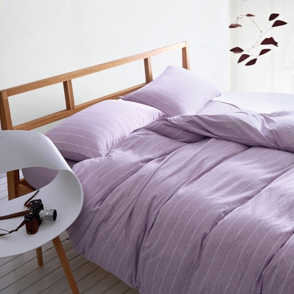 尚品本色 2022新款尚品本色针织棉四件套 床单款 紫色宽条