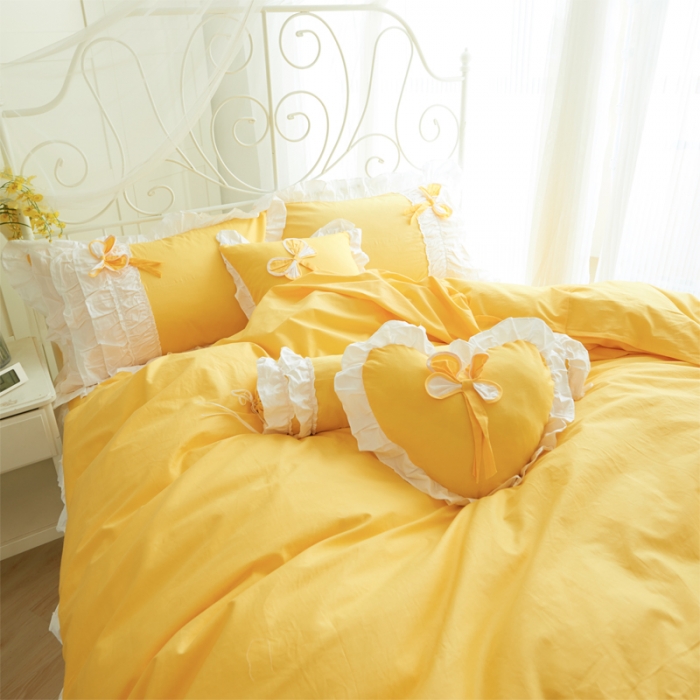 91家纺网 家纺一手货源 找家纺 淑女公社家纺 13372纯棉斜纹四件套-少女梦 青春黄