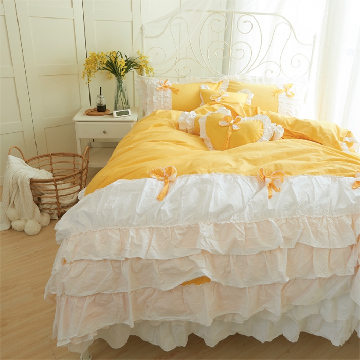 91家纺网 家纺一手货源 找家纺 淑女公社家纺 13372纯棉斜纹四件套-少女梦 青春黄