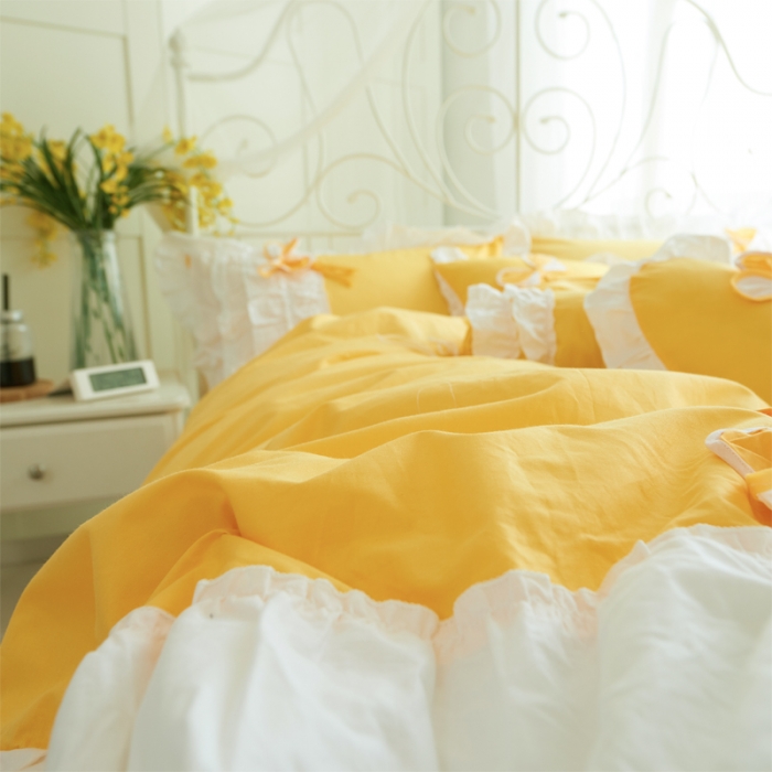 91家纺网 家纺一手货源 找家纺 淑女公社家纺 13372纯棉斜纹四件套-少女梦 青春黄