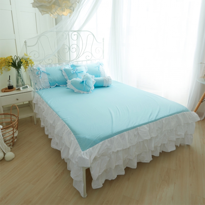 91家纺网 家纺一手货源 找家纺 淑女公社家纺 13372纯棉斜纹四件套-少女梦 天真蓝