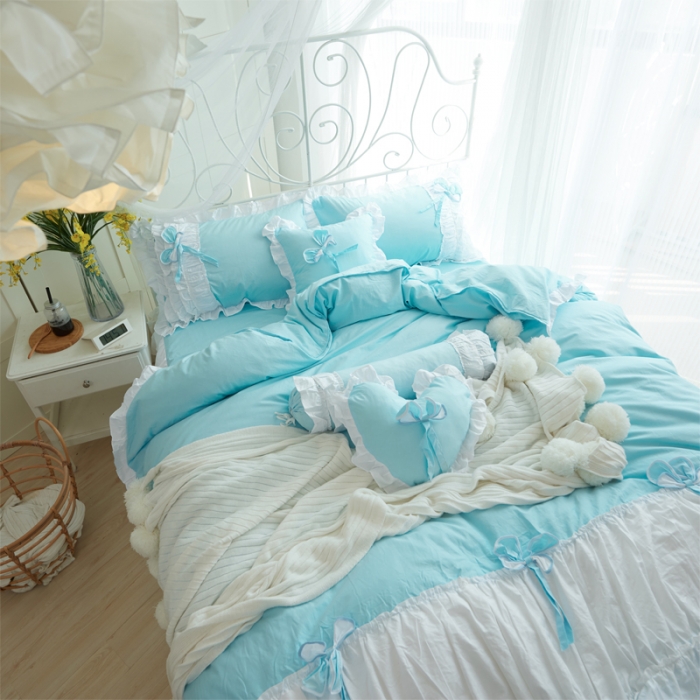 91家纺网 家纺一手货源 找家纺 淑女公社家纺 13372纯棉斜纹四件套-少女梦 天真蓝