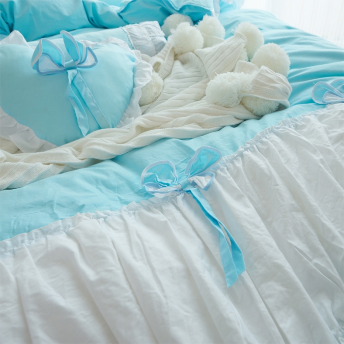 91家纺网 家纺一手货源 找家纺 淑女公社家纺 13372纯棉斜纹四件套-少女梦 天真蓝