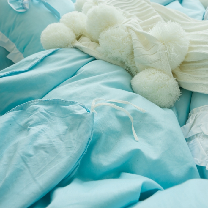 91家纺网 家纺一手货源 找家纺 淑女公社家纺 13372纯棉斜纹四件套-少女梦 天真蓝