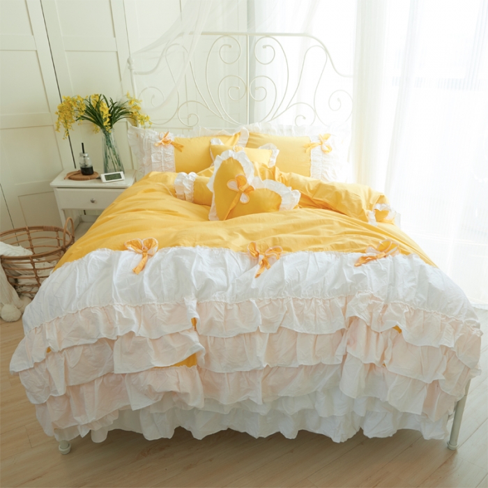 91家纺网 家纺一手货源 找家纺 淑女公社家纺 13372纯棉斜纹四件套-少女梦 青春黄