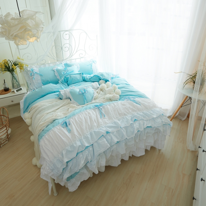 91家纺网 家纺一手货源 找家纺 淑女公社家纺 13372纯棉斜纹四件套-少女梦 天真蓝