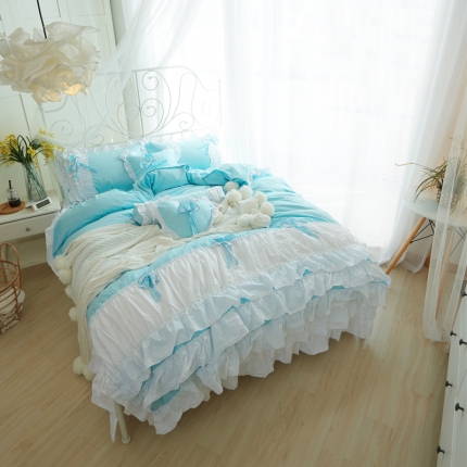 91家纺网 家纺一手货源 找家纺 淑女公社家纺 13372纯棉斜纹四件套-少女梦 天真蓝