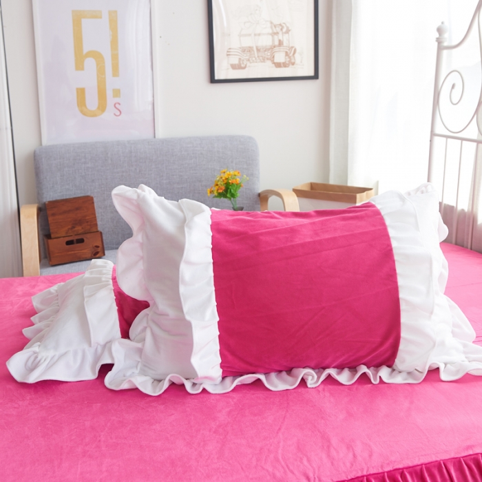 91家纺网 家纺一手货源 找家纺  淑女公社水晶绒微微公主床裙款 玫红色