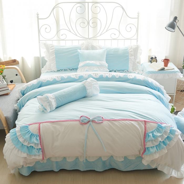 91家纺网 家纺一手货源 找家纺  淑女公社水晶绒微微公主床裙款  天蓝色