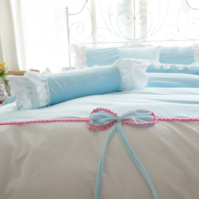 91家纺网 家纺一手货源 找家纺  淑女公社水晶绒微微公主床裙款  天蓝色