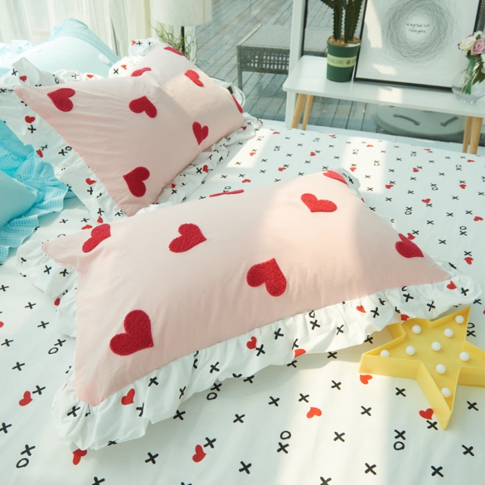 91家纺网 家纺一手货源 找家纺 淑女公社 毛巾绣水洗棉四件套床裙款 遇见-甜心粉