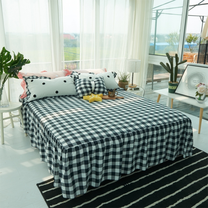 91家纺网 家纺一手货源 找家纺 淑女公社 毛巾绣水洗棉四件套床裙款 遇见-圆点黑白格