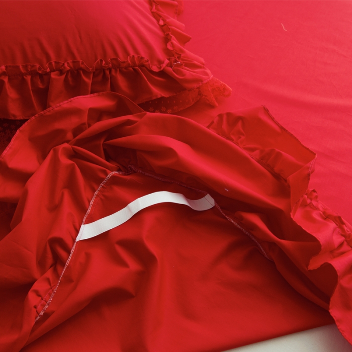 91家纺网 家纺一手货源 找家纺 淑女公社 秋冬新款纯色系-佛系少女床裙款多规格妩媚红