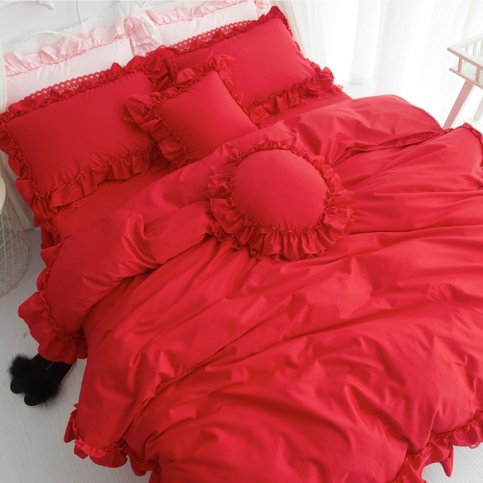 91家纺网 家纺一手货源 找家纺 淑女公社 秋冬新款纯色系-佛系少女床裙款多规格妩媚红