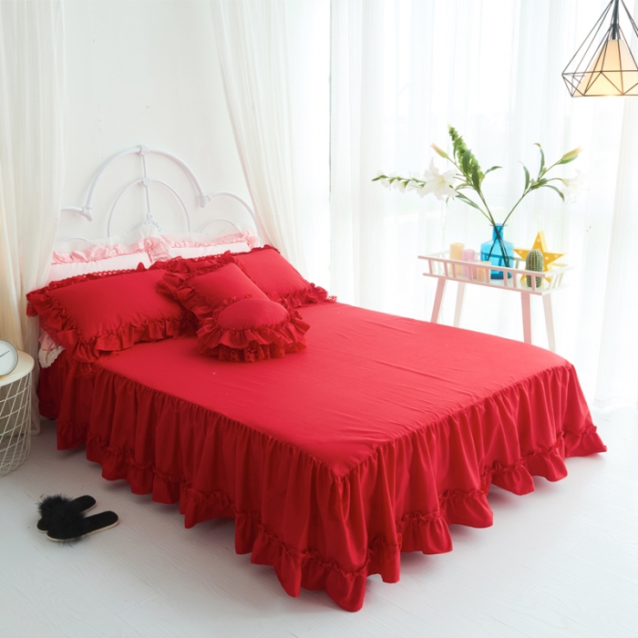 91家纺网 家纺一手货源 找家纺 淑女公社 秋冬新款纯色系-佛系少女床裙款多规格妩媚红