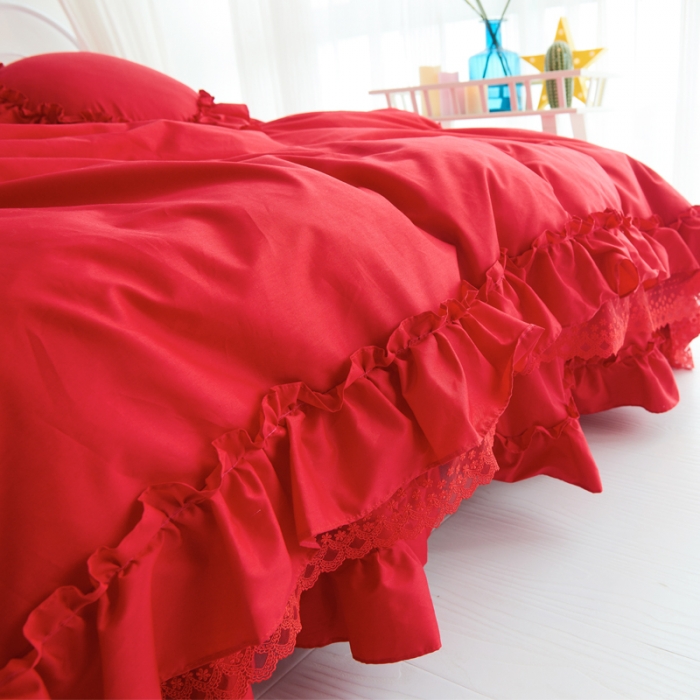 91家纺网 家纺一手货源 找家纺 淑女公社 秋冬新款纯色系-佛系少女床裙款多规格妩媚红