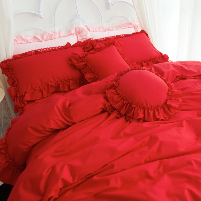 91家纺网 家纺一手货源 找家纺 淑女公社 秋冬新款纯色系-佛系少女床裙款多规格妩媚红