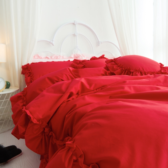 91家纺网 家纺一手货源 找家纺 淑女公社 秋冬新款纯色系-佛系少女床裙款多规格妩媚红