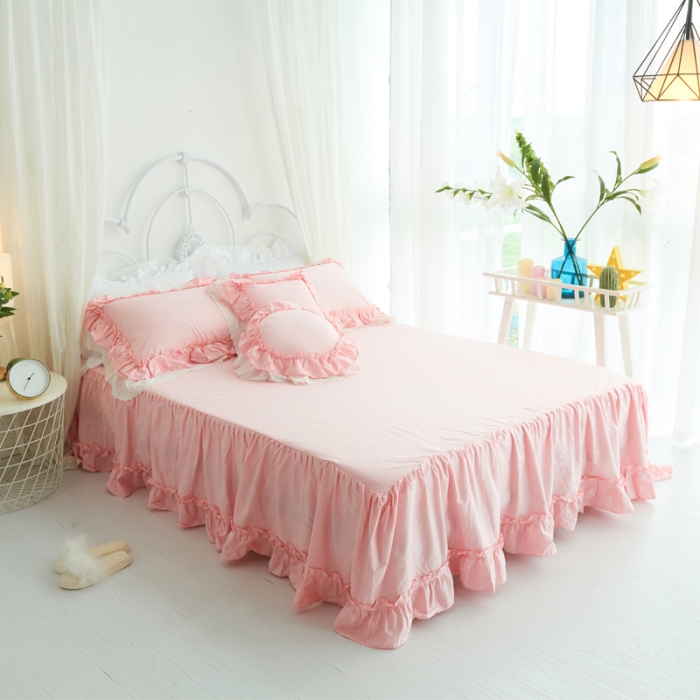 91家纺网 家纺一手货源 找家纺 淑女公社 秋冬新款纯色系-佛系少女床裙款多规格仙女粉