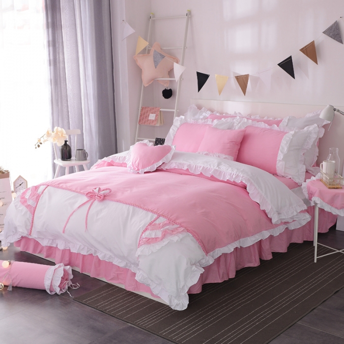 91家纺网 家纺一手货源 找家纺 淑女公社 韩版纯棉床裙款四件套-微微公主系列 粉色