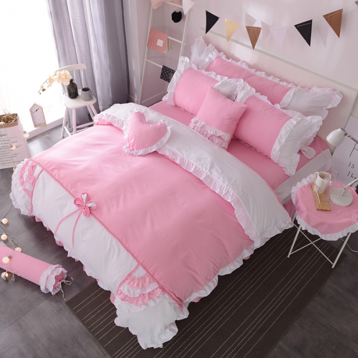 91家纺网 家纺一手货源 找家纺 淑女公社 韩版纯棉床裙款四件套-微微公主系列 粉色