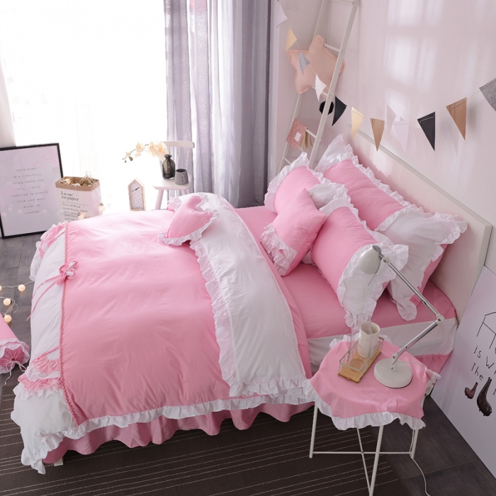 91家纺网 家纺一手货源 找家纺 淑女公社 韩版纯棉床裙款四件套-微微公主系列 粉色