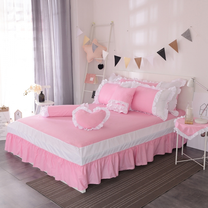 91家纺网 家纺一手货源 找家纺 淑女公社 韩版纯棉床裙款四件套-微微公主系列 粉色