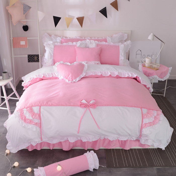 91家纺网 家纺一手货源 找家纺 淑女公社 韩版纯棉床裙款四件套-微微公主系列 粉色