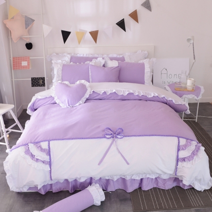 91家纺网 家纺一手货源 找家纺 淑女公社 韩版纯棉床裙款四件套-微微公主系列 紫色