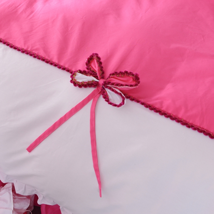 91家纺网 家纺一手货源 找家纺 淑女公社 韩版纯棉床裙款四件套-微微公主系列 玫红