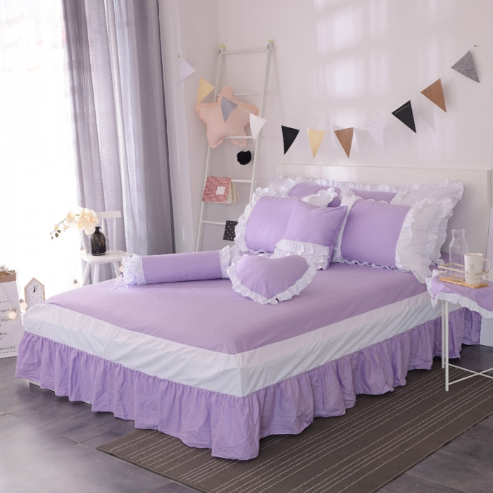 91家纺网 家纺一手货源 找家纺 淑女公社 韩版纯棉床裙款四件套-微微公主系列 紫色