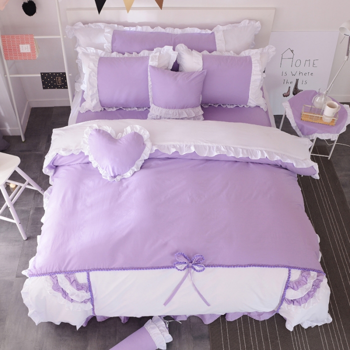 91家纺网 家纺一手货源 找家纺 淑女公社 韩版纯棉床裙款四件套-微微公主系列 紫色