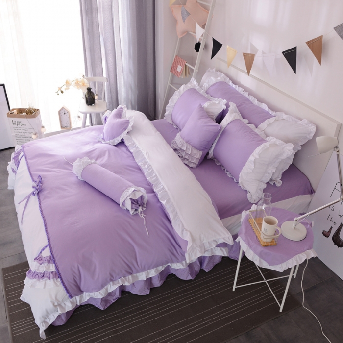 91家纺网 家纺一手货源 找家纺 淑女公社 韩版纯棉床裙款四件套-微微公主系列 紫色