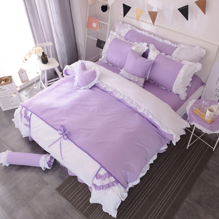 91家纺网 家纺一手货源 找家纺 淑女公社 韩版纯棉床裙款四件套-微微公主系列 紫色