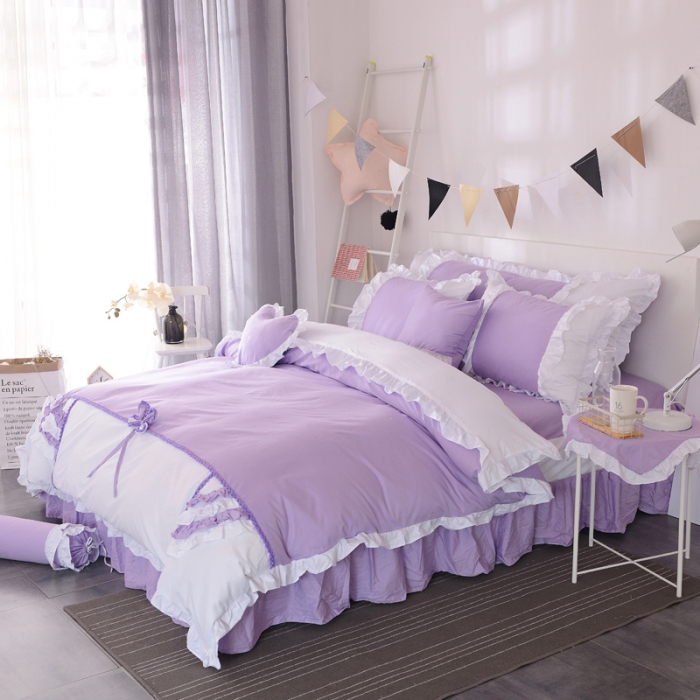 91家纺网 家纺一手货源 找家纺 淑女公社 韩版纯棉床裙款四件套-微微公主系列 紫色