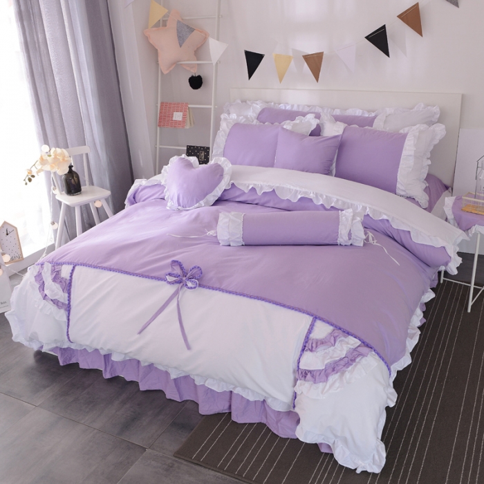 91家纺网 家纺一手货源 找家纺 淑女公社 韩版纯棉床裙款四件套-微微公主系列 紫色