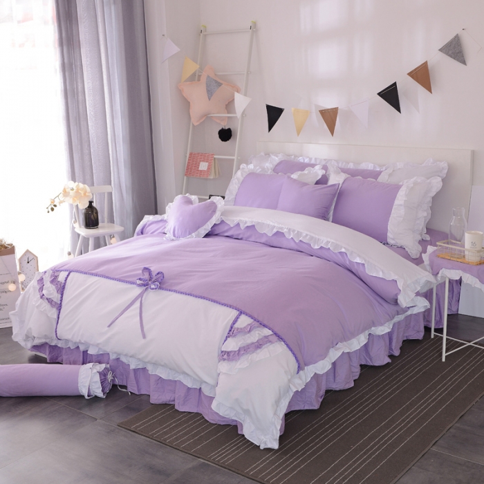 91家纺网 家纺一手货源 找家纺 淑女公社 韩版纯棉床裙款四件套-微微公主系列 紫色