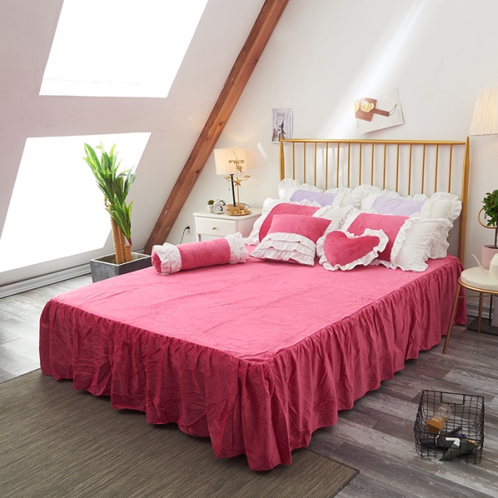 91家纺网 家纺一手货源 找家纺 淑女公社 秋冬新款水晶绒微微公主系列床裙四件套微微公主-玫红