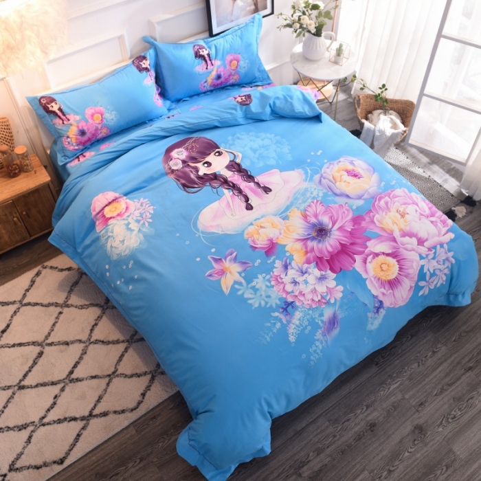 91家纺网 家纺一手货源 找家纺 甜之梦家纺 2025新款全棉磨毛四件套 天使宝贝-兰