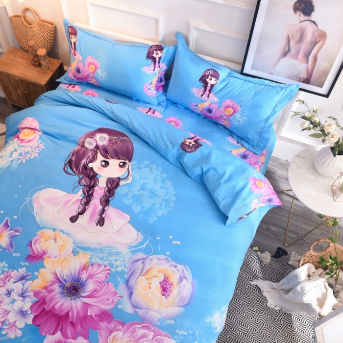 91家纺网 家纺一手货源 找家纺 甜之梦家纺 2025新款全棉磨毛四件套 天使宝贝-兰