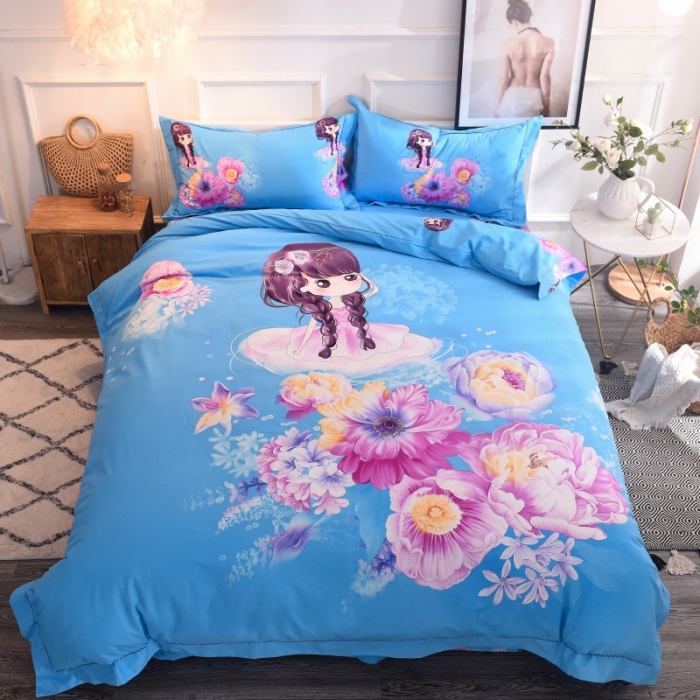 91家纺网 家纺一手货源 找家纺 甜之梦家纺 2025新款全棉磨毛四件套 天使宝贝-兰