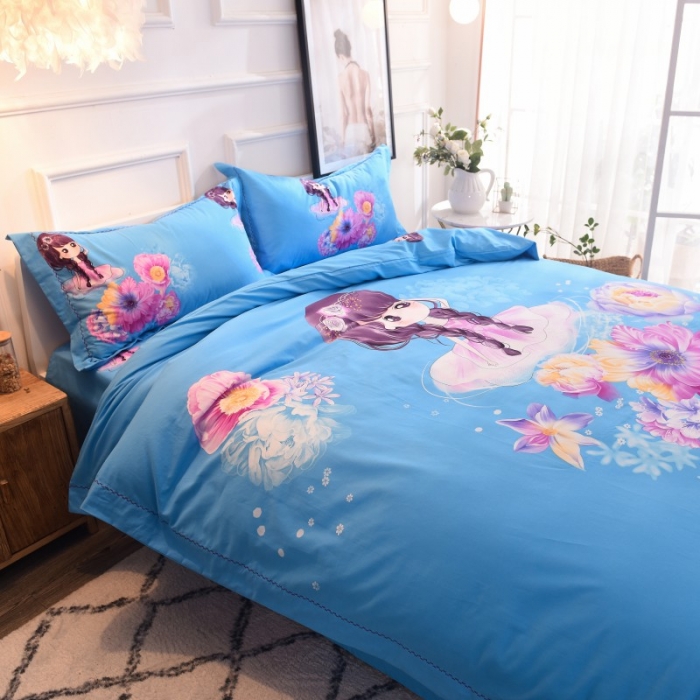 91家纺网 家纺一手货源 找家纺 甜之梦家纺 2025新款全棉磨毛四件套 天使宝贝-兰