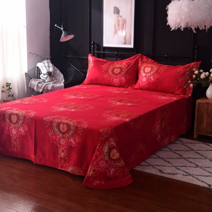 91家纺网 家纺一手货源 找家纺 甜之梦家纺 2025新款全棉磨毛四件套 百年好合-红