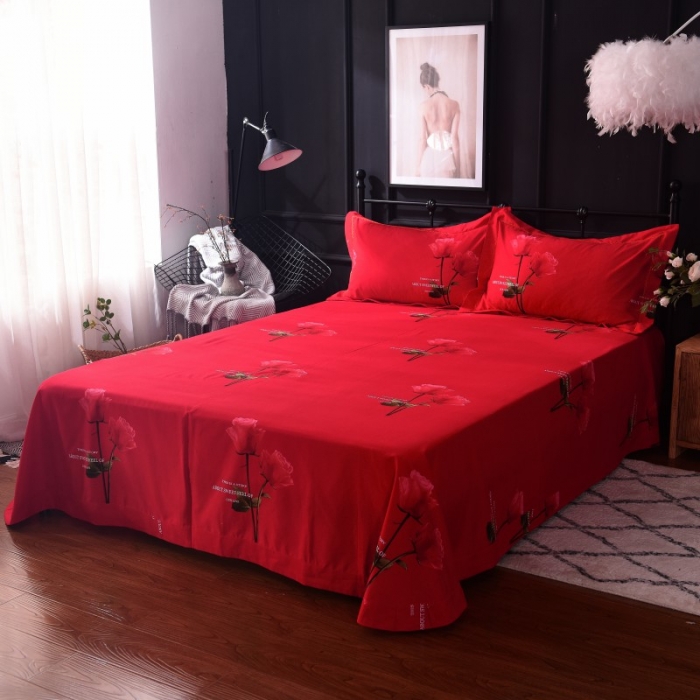 91家纺网 家纺一手货源 找家纺 甜之梦家纺 2025新款全棉磨毛四件套 久久玫瑰-红