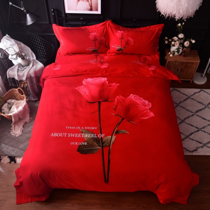 91家纺网 家纺一手货源 找家纺 甜之梦家纺 2025新款全棉磨毛四件套 久久玫瑰-红